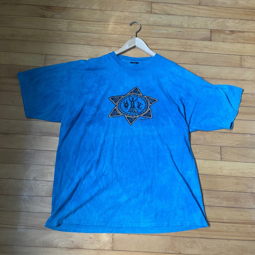 Vintage Dagoli Studio Celebrating Woman Blue Tie Dye Graphic Tee Shirt XL